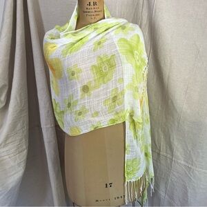 2/$20 Gauzy Floral Print Rectangular Scarf with Fringe